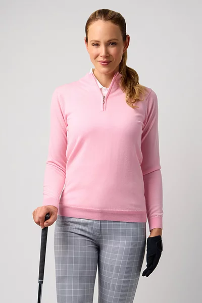 Ladies Quarter Zip Merino Wool Lightweight Golf Sweater