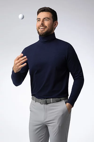 Mens Long Sleeve Cotton Roll Neck Golf Shirt