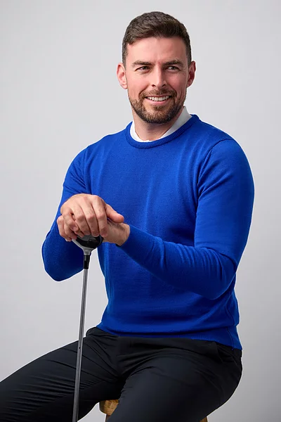 Mens Crew Neck Lightweight Merino Wool Golf Sweater